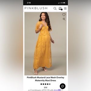 PinkBlush Mustard Lace Mesh Overlay Maternity Maxi Dress